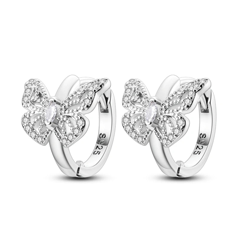 925 Sterling Silver Bees Butterflies Zircon Circle Hoop Earrings Jewellery Gift