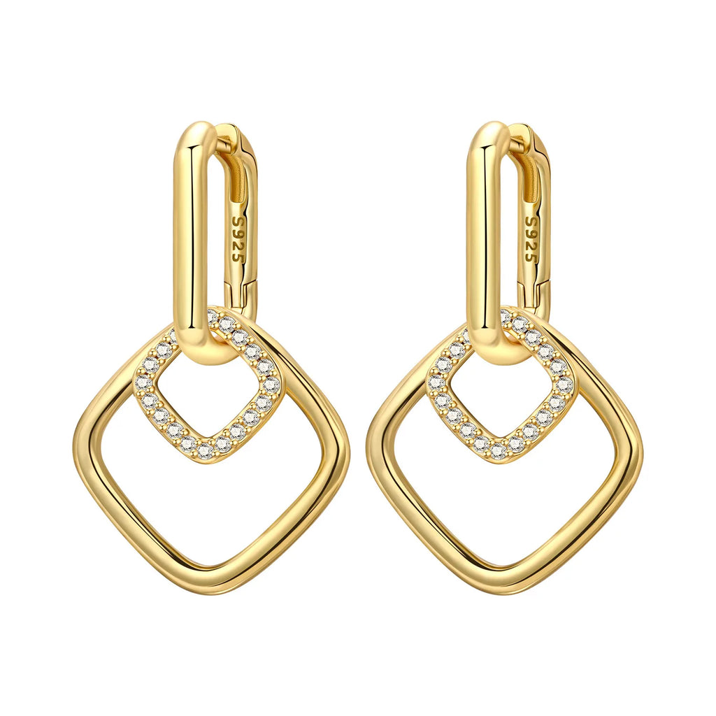 925 Sterling Silver Simple Diamond Shaped Ear Hook Hoop Earrings Jewellery