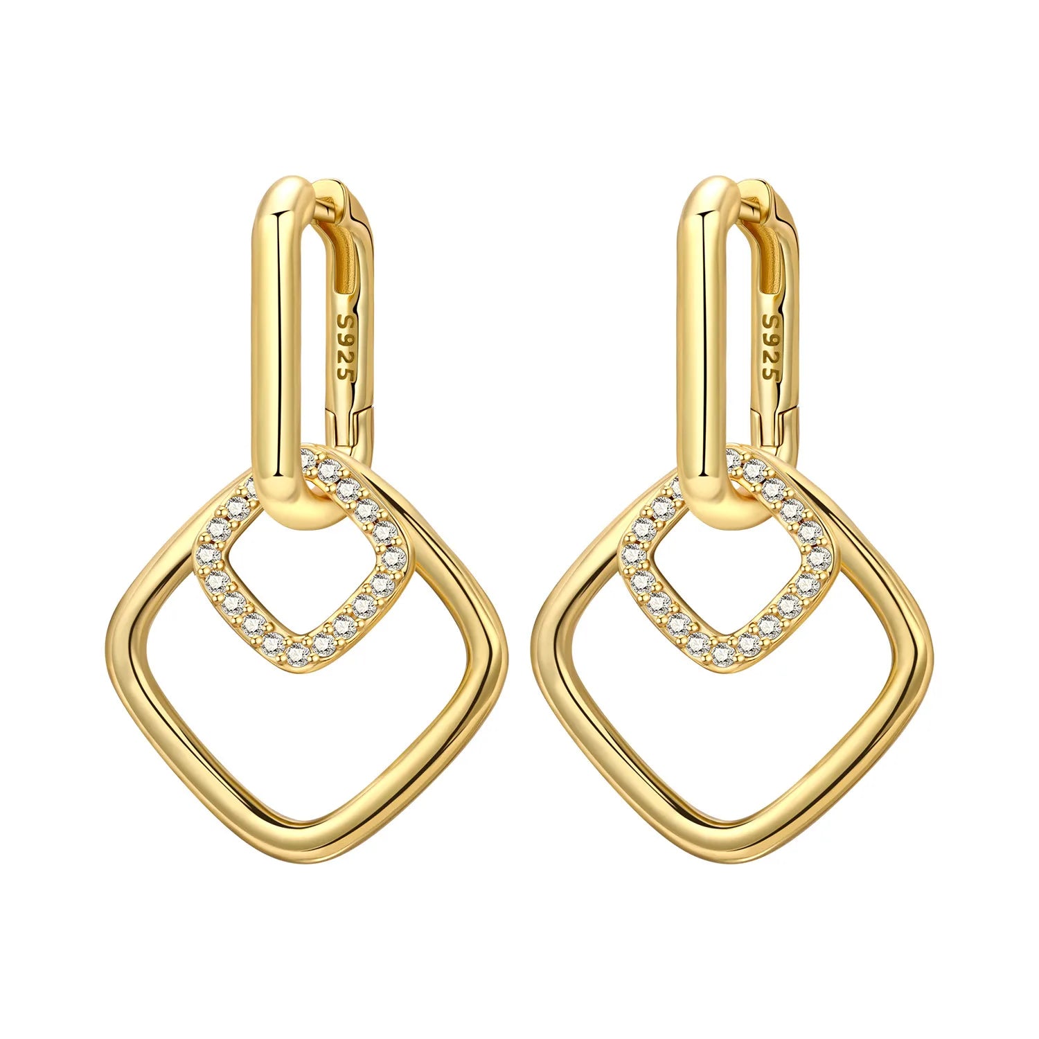 925 Sterling Silver Simple Diamond Shaped Ear Hook Hoop Earrings Jewellery