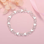 Romantic Heart Bracelet 925 Sterling Silver Women Valentine's Day Gift