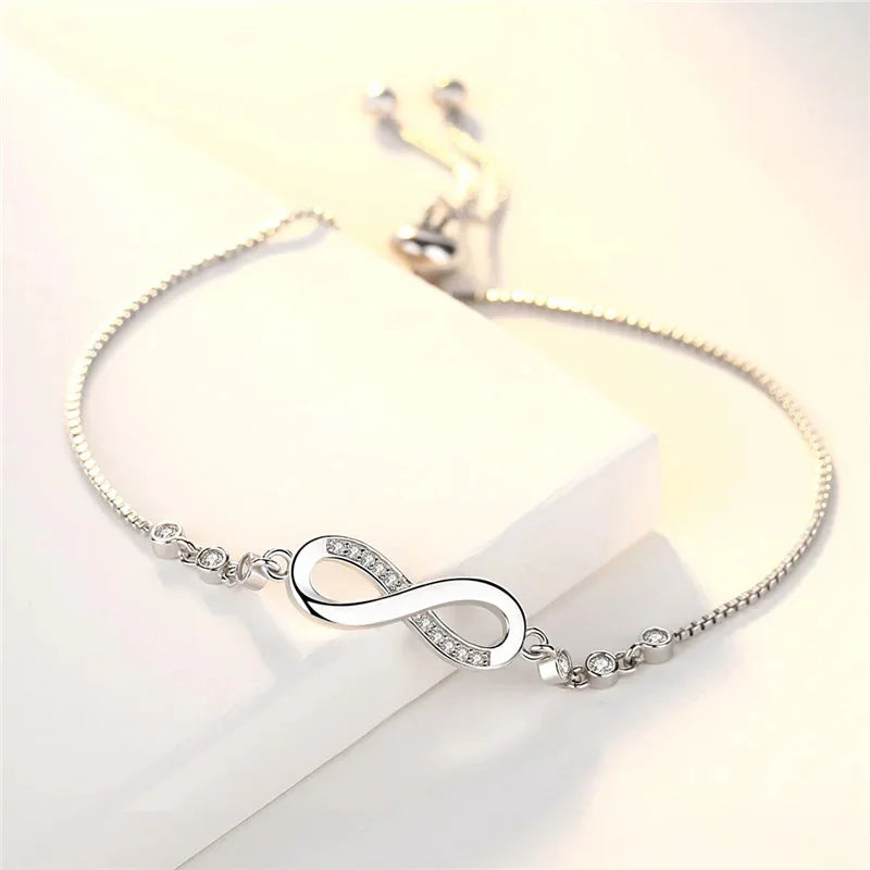 Pretty Crystal Bracelet 925 Sterling Silver Women Valentine's Day Gift