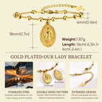 18k Gold Plated Virgin Mary Bracelet Gold Plated, Rosary Bead Cross Bracelets For Women, Stainless Steel Faith Jewelry
