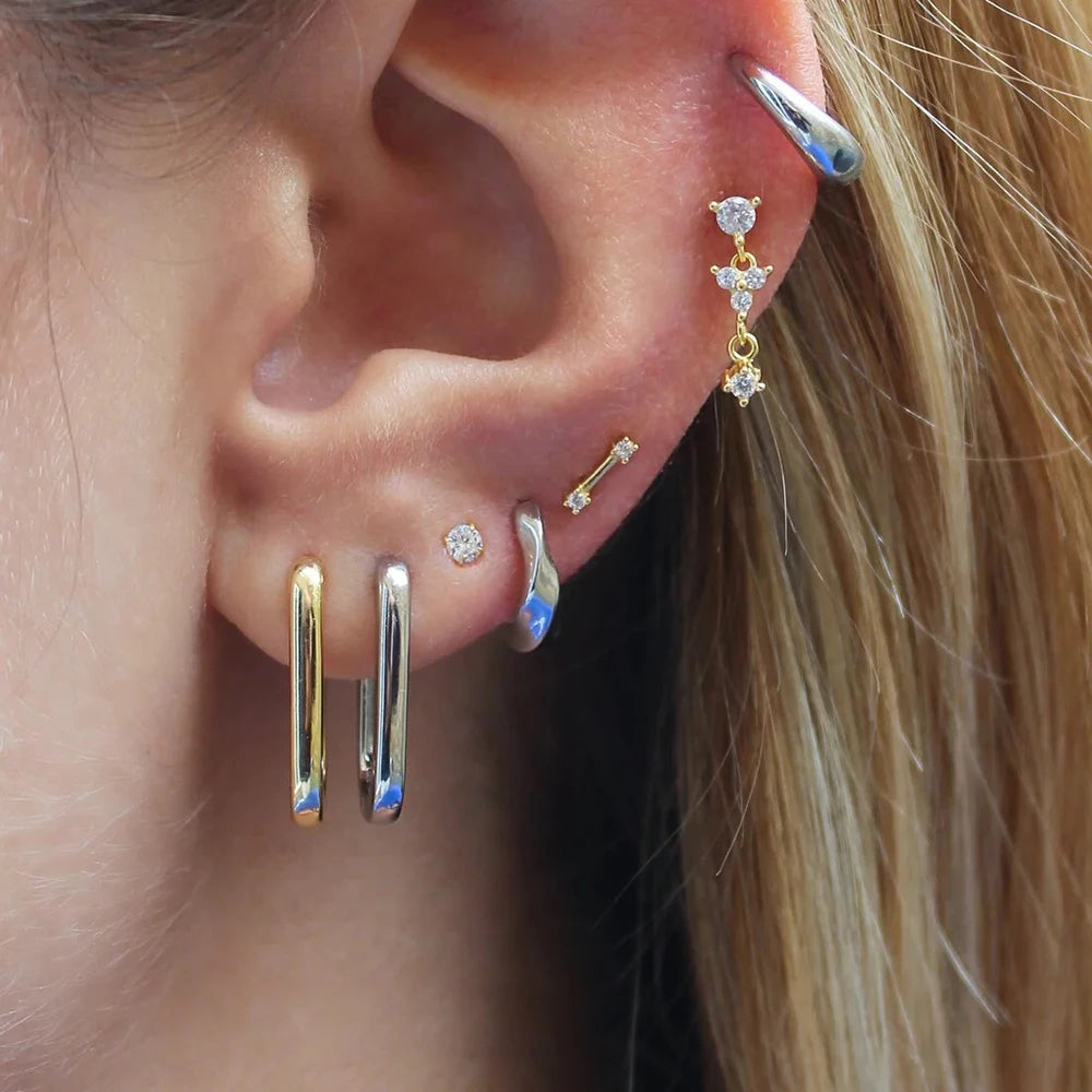 2PCS Gold Colour Square Stainless Steel Hoop Earrings Minimalist Punk