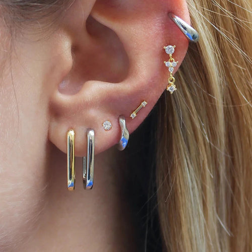 2PCS Gold Colour Square Stainless Steel Hoop Earrings Minimalist Punk