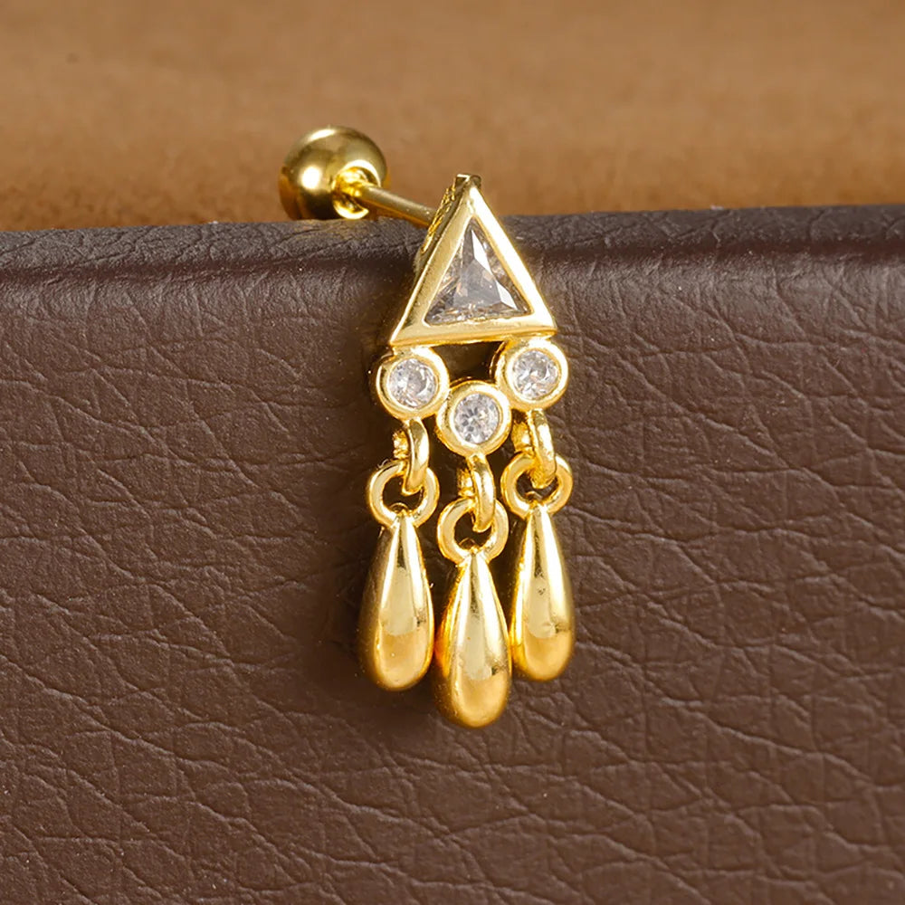 1PC Stainless Steel Zircon Gold Colour Triangle Stud Earrings