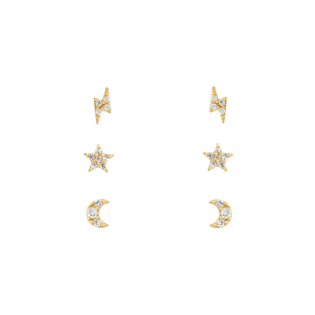 New Stainless Steel Cubic Zirconia Chain Hoop Earring Star Moon