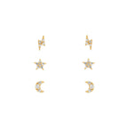 New Stainless Steel Cubic Zirconia Chain Hoop Earring Star Moon