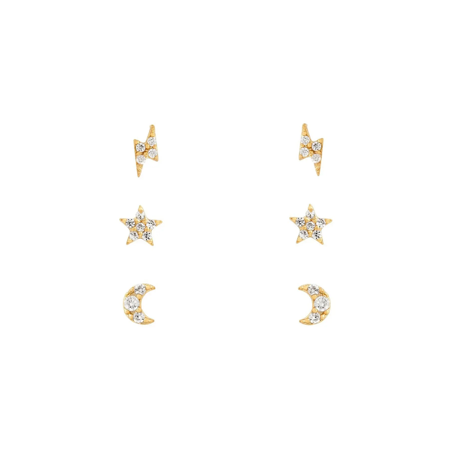 New Stainless Steel Cubic Zirconia Chain Hoop Earring Star Moon