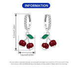 925 Sterling Silver Red Cherry Fruit Key Lock Drop Earrings Trendy Jewellery