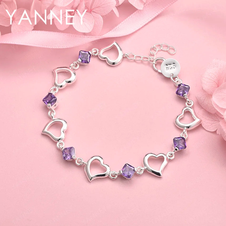 925 Sterling Silver 8-inch Purple Zircon Bracelet Women Luxury Jewellery Gift