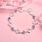 925 Sterling Silver 8-inch Purple Zircon Bracelet Women Luxury Jewellery Gift