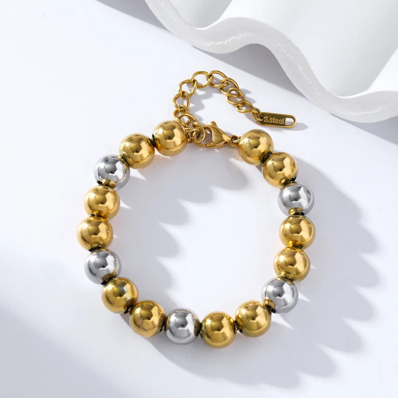 Metal Beads Heart Stainless Steel Bracelet Bangle Gold Colour Gift