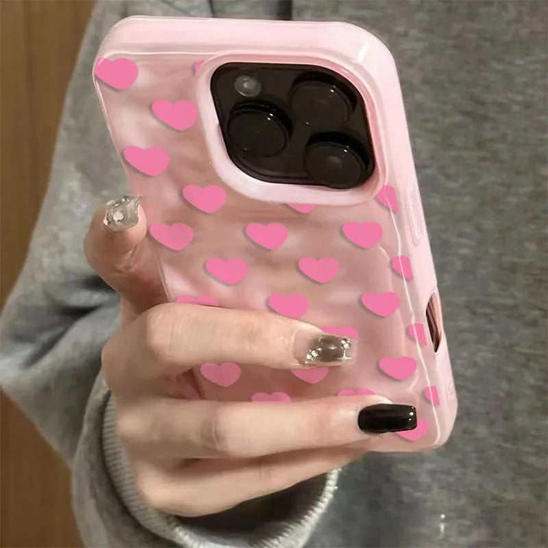 Pink Heart Texture Case for iPhone 17 16 15 14 13 12 11 Pro Max Plus Colour