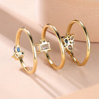 Luxury Royal Blue Purple White Zircon Triple Ring Set Rose Gold Color Stacking Thin Rings For Women Bridal Wedding Bands Jewelry