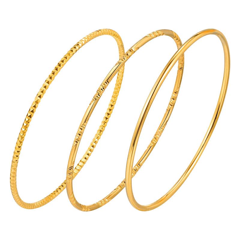 Women Bangle Bracelet Stainless Steel, 18k Gold Plated 2mm Stackable Glossy Thin Jewelry