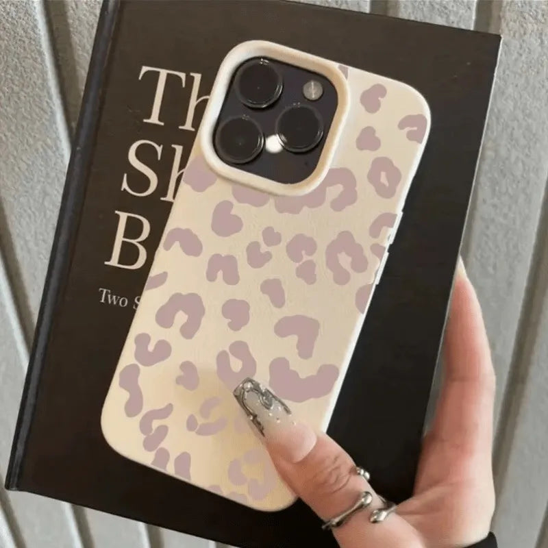 Pink Leopard Print Lychee Case for iPhone 17 16 15 14 13 Pro Max