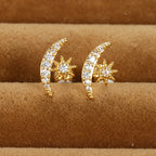 Vintage Gold Plated Stainless Steel Butterfly Studs Snowflake Zircon