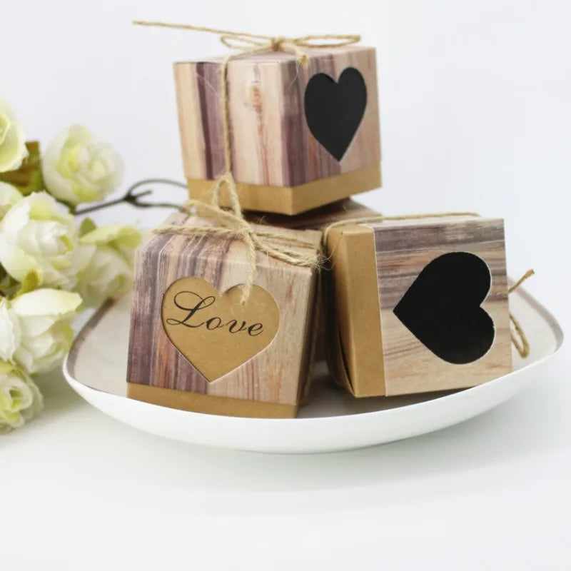 50/100 Heart Vintage Kraft Candy Gift Boxes Wedding Valentine's Day Gift Ship from UK