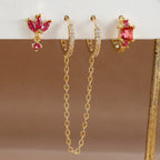 3PCS Sets Stainless Steel Two Hole Hoop Earring Small Leaf Studs