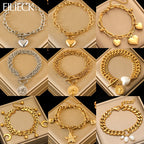 Stainless Steel Coins Heart Charm Bracelet Gold Silver Colour Wrist Chain