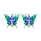 925 Sterling Silver Blue Horseshoe Lotus Ear Studs Hoop Earrings Trendy Gift