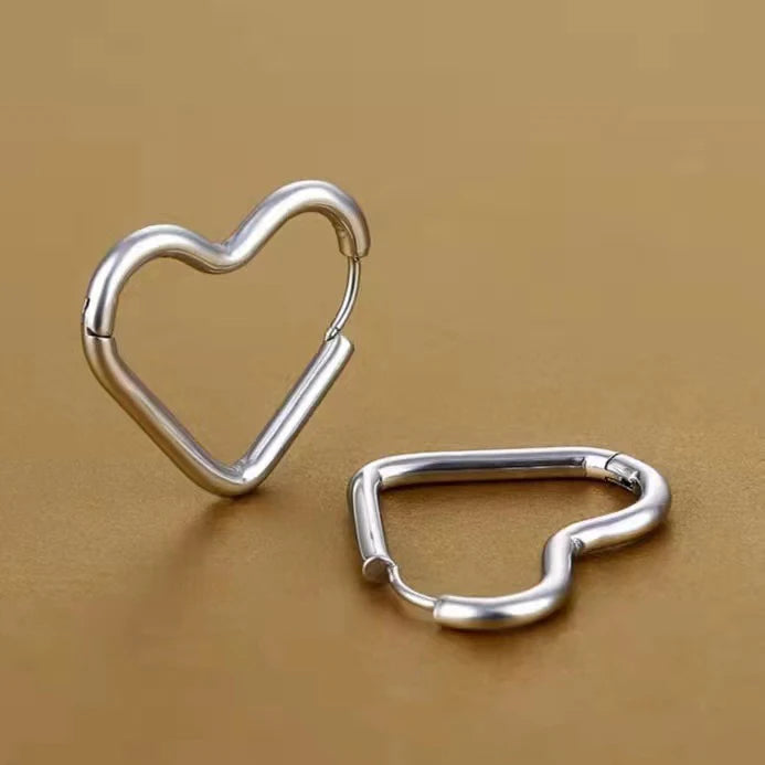 Fashion Minimalist Gold Colour Stainless Steel Heart Earrings Punk