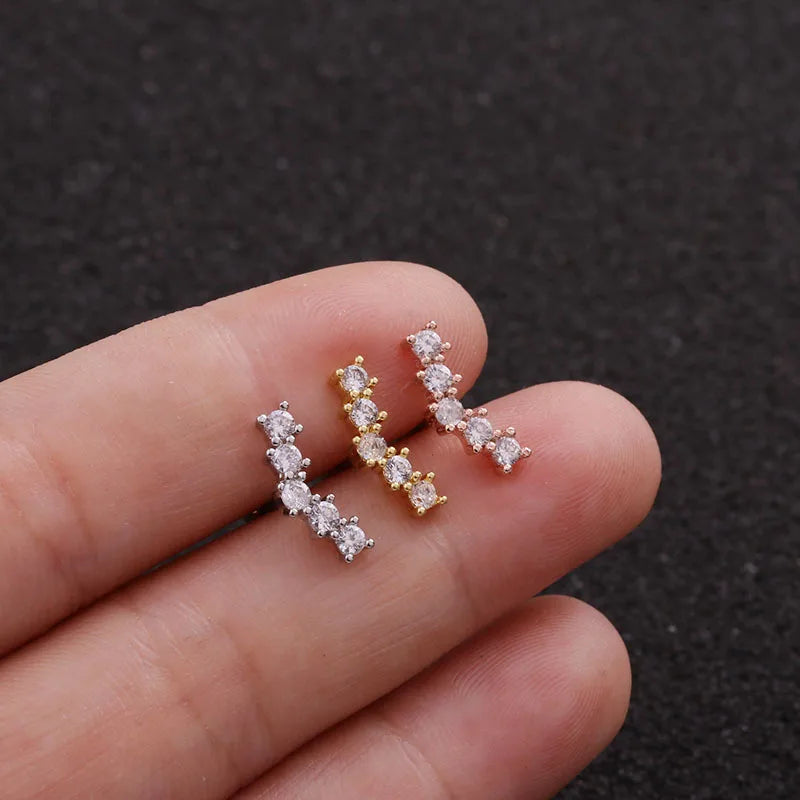 1PC Rose Curved CZ Cartilage Ear Stud 10g Stainless Steel Helix Rook