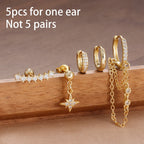 5PCS Crystal Zirconia Stainless Steel Hoop Earrings Star Chain