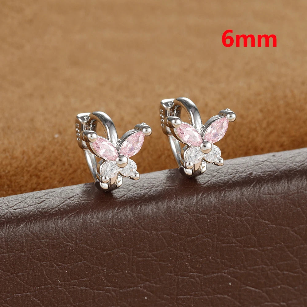 Stainless Steel Zircon Butterfly Minimal Hoop Earrings Gold Huggie