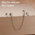 3PCS Fashion Simple Zircon Hoop Earrings Set Stainless Steel Punk