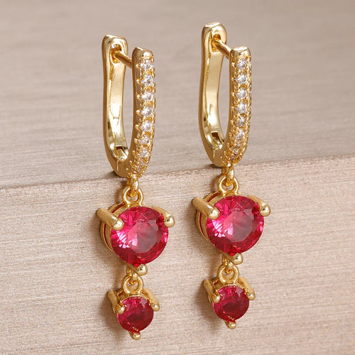 2PCS Stainless Steel Cubic Zirconia Drop Earring Shiny Pendant
