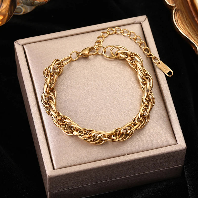 Gold Colour Stainless Steel Link Chain Bracelet Non-Fading Jewellery