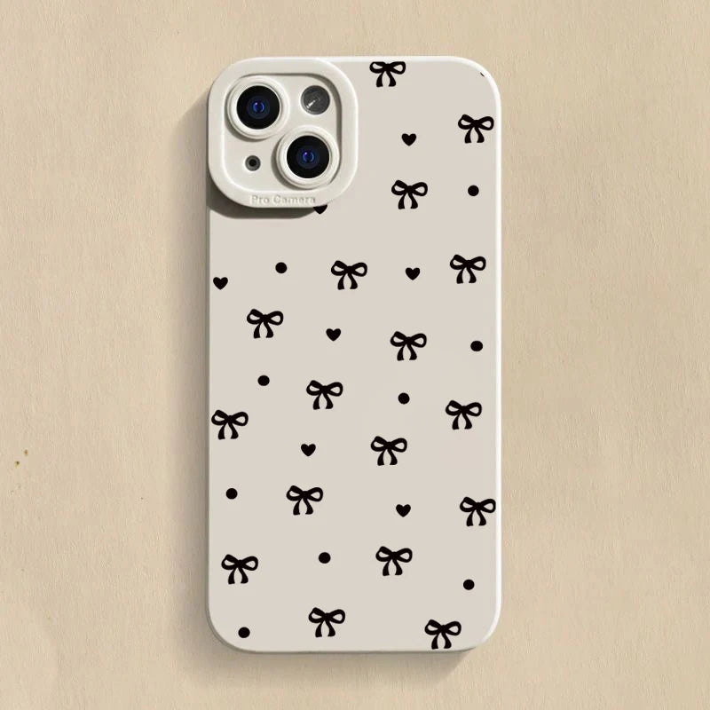 Black Bow Phone Case for iPhone 16 15 14 13 12 11 Pro Max SE