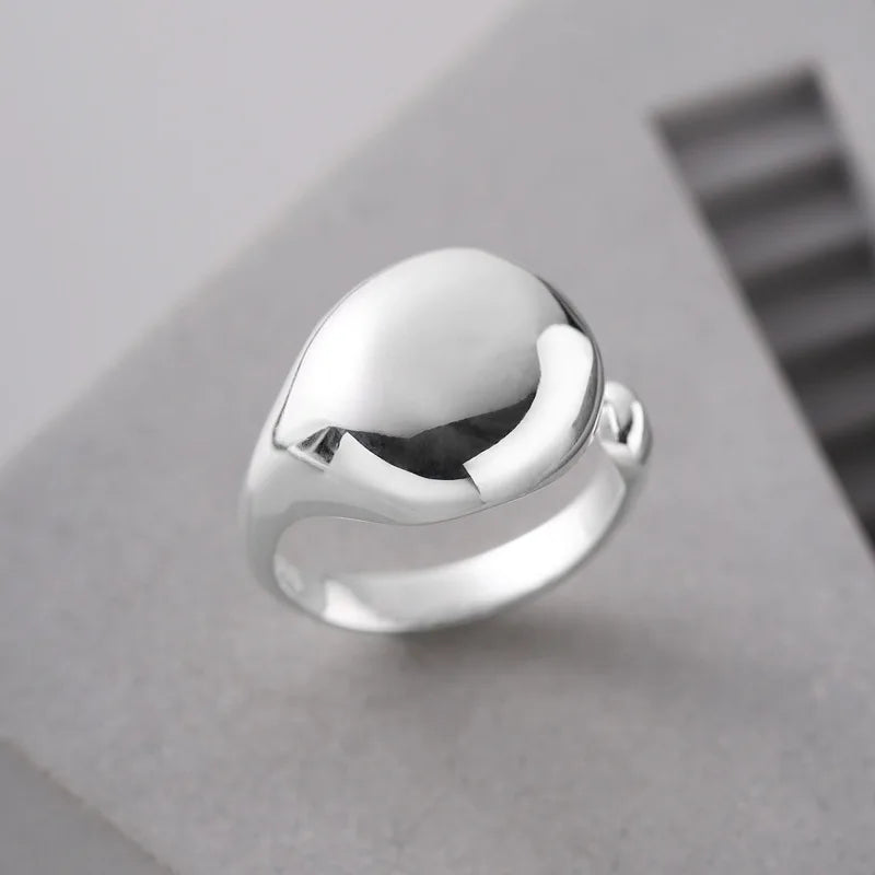 Ellipse Smooth Surface Adjustable Ring 925 Sterling Silver Engagement Wedding Luxury
