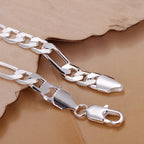 6-8mm Figaro Chain Bracelet 20cm 925 Sterling Silver Men Women Wedding Gift