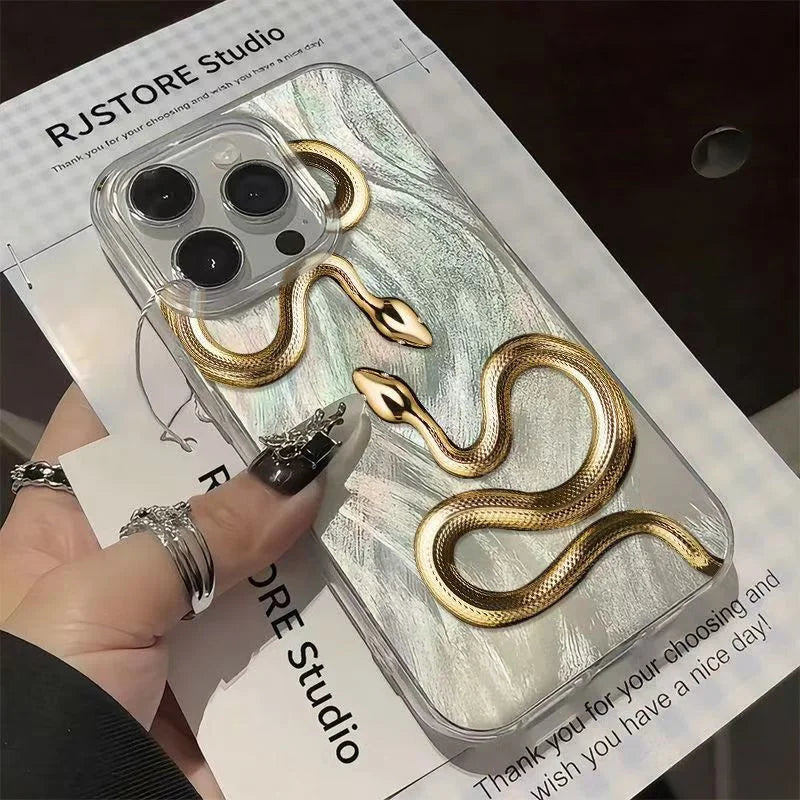 Gold Snake Print Case for iPhone 17 16 15 14 13 12 11 Pro Max Plus 17 Air