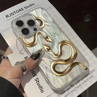 Gold Snake Print Case for iPhone 17 16 15 14 13 12 11 Pro Max Plus 17 Air