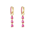 Luxury Rose Red Zircon Stainless Steel Water Drop Hoop Earring