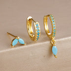 3PCS 9 Styles Gold Plated Geometric Circle Piercing Earrings Set