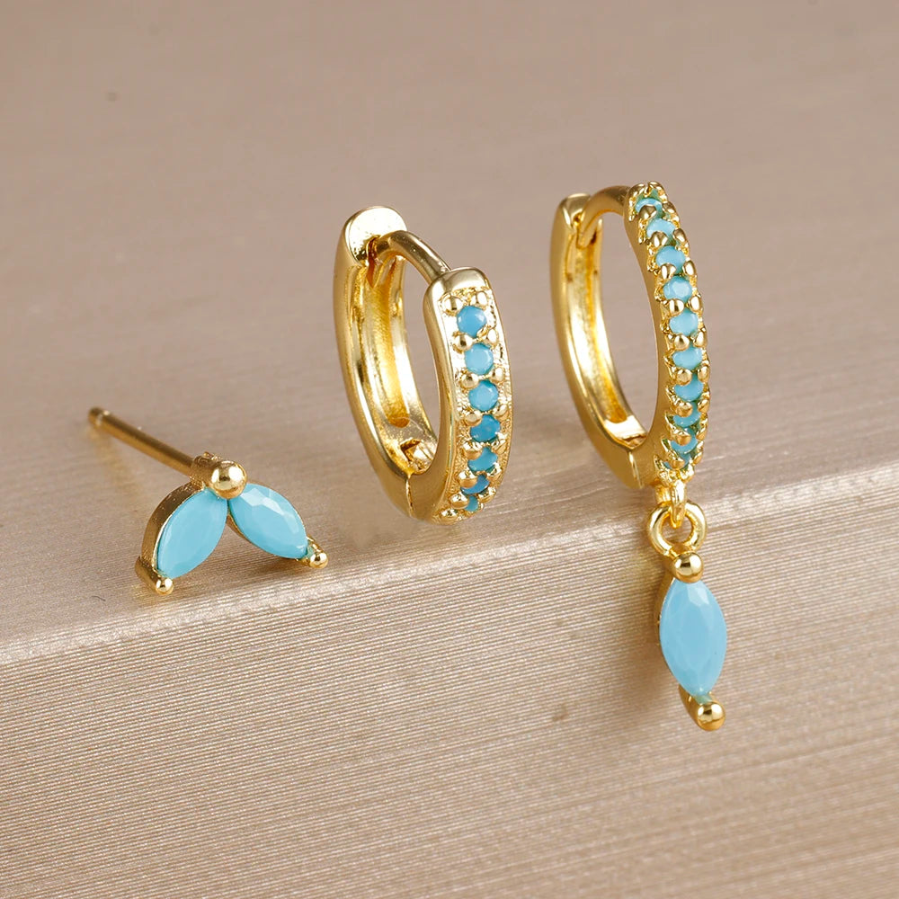 3PCS 9 Styles Gold Plated Geometric Circle Piercing Earrings Set