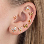 Vintage Gold Plated Stainless Steel Butterfly Studs Snowflake Zircon