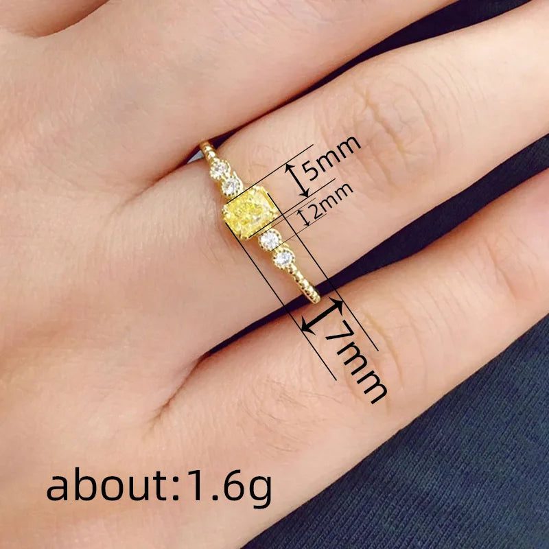 925 Sterling Silver Geometric Yellow Cubic Zirconia Ring Gorgeous Wedding Anniversary Accessory