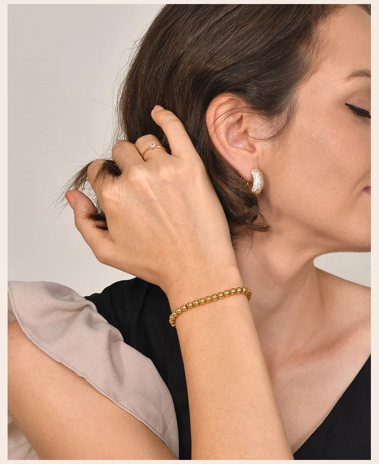 Gold Plated Beaded Braceletfor Women, Stainless Steel Stackable Stretchable Bead Ball Bracelet Hypoallergenic