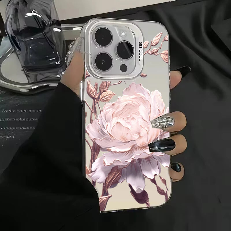 Gold Lotus Silver IMD Case for iPhone 16 15 14 13 12 11 Pro Max
