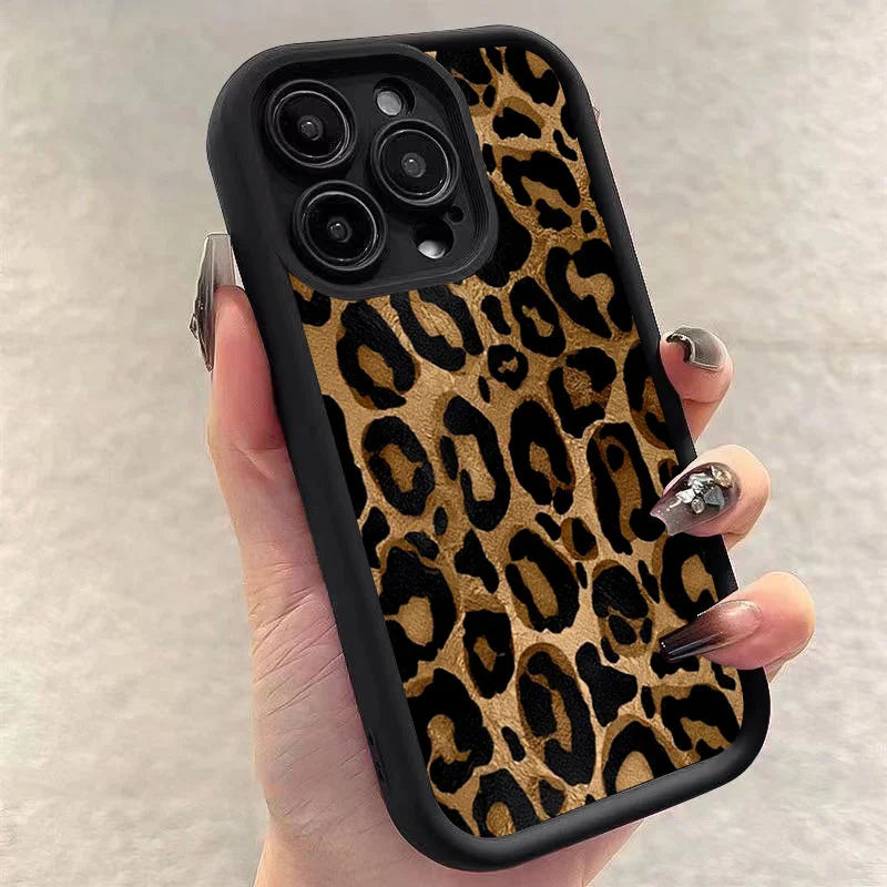 Fashion Black Leopard Case for iPhone 17 16 15 14 13 12 11 Pro Max 7 8 Plus