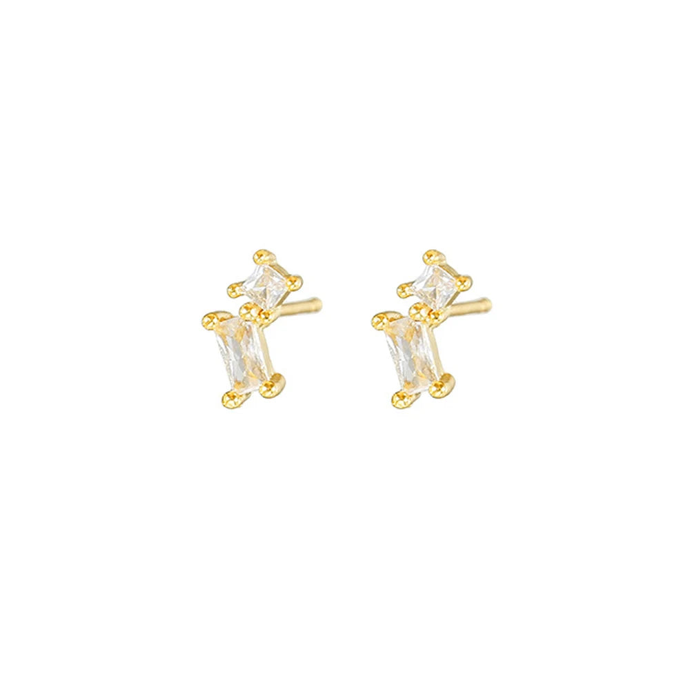 2PCS Gold Colour Long Chain Square Zircon Drop Earrings Rectangle
