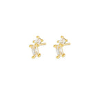 2PCS Gold Colour Long Chain Square Zircon Drop Earrings Rectangle