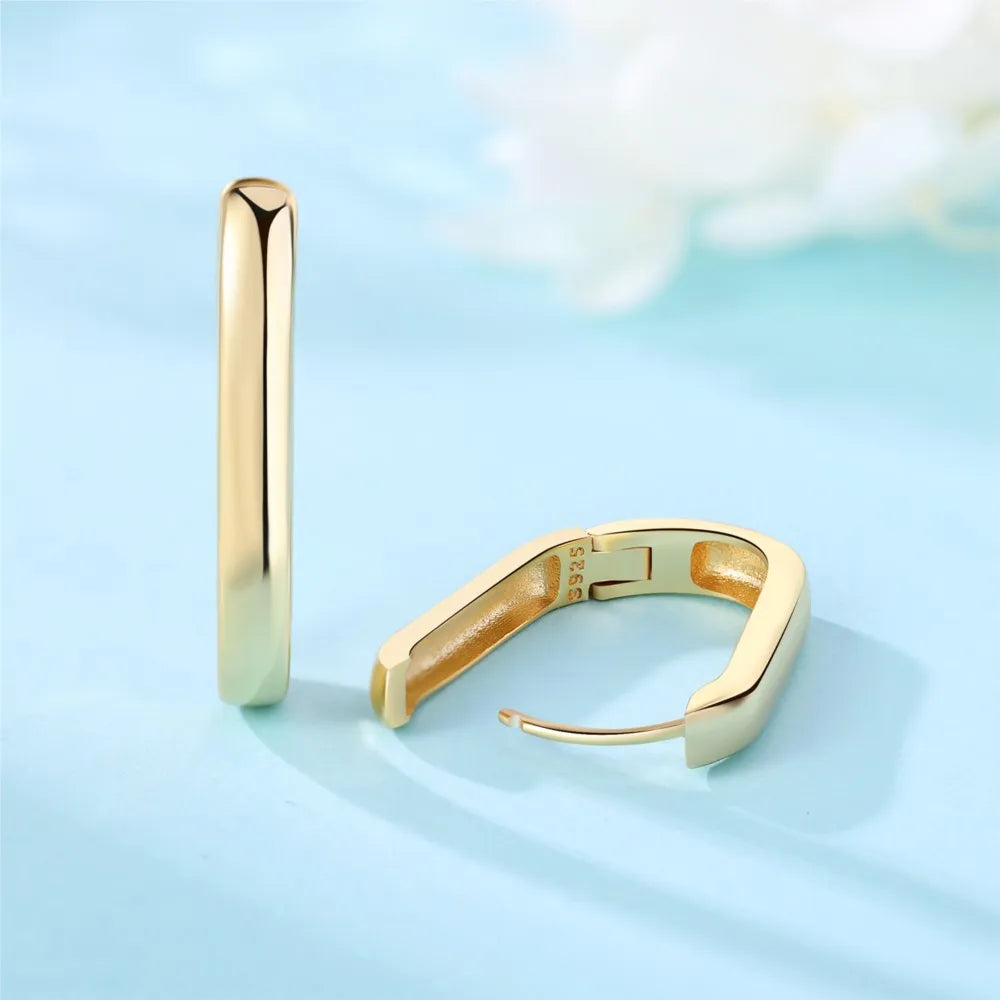 925 Sterling Silver Simple Gold U-shaped Versatile Hoop Earrings Birthday Gift