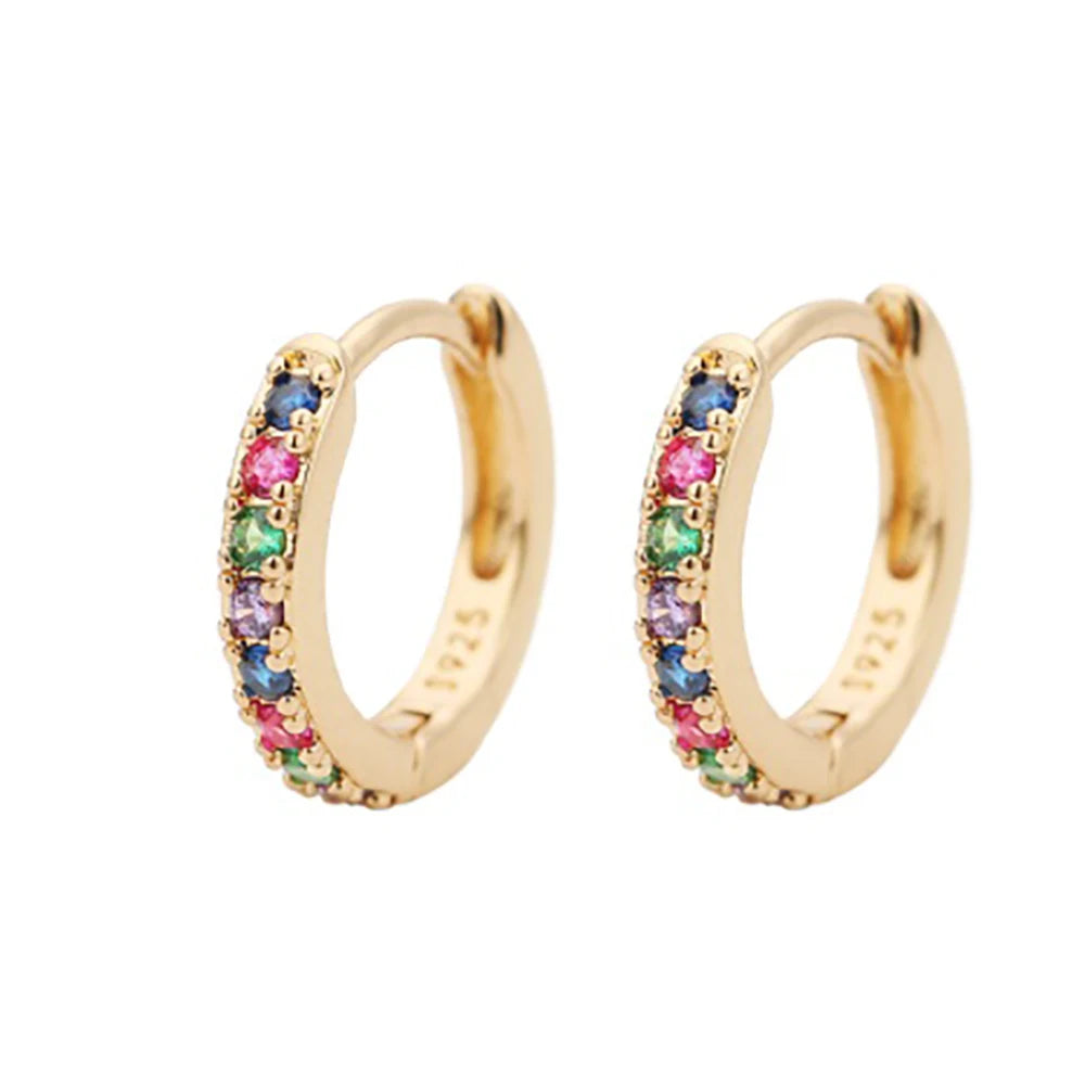 2PCS Stainless Steel Minimal Hoop Earrings Zirconia Small Huggie Thin