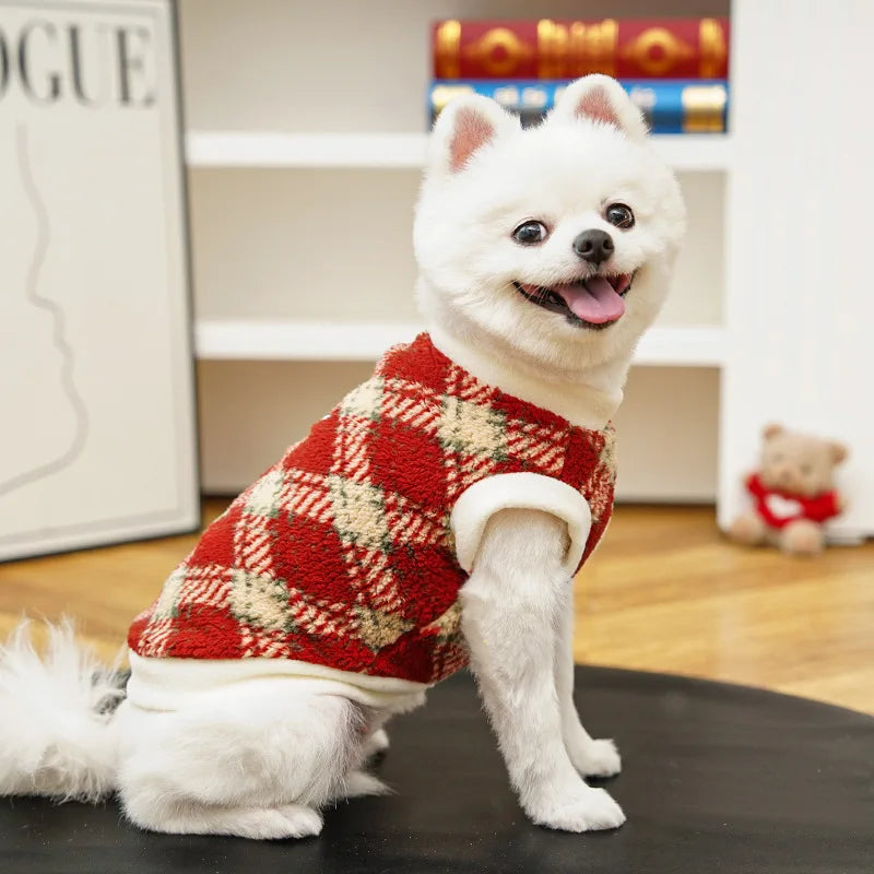 Plaid Dog Cat Vest Warm Tartan Pet Sleeveless Jacket Holiday Costume